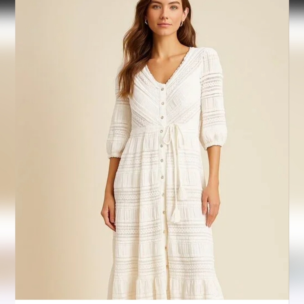 A Collective Story Tiered Button Front Maxi Dress Women White Whimsical Size M